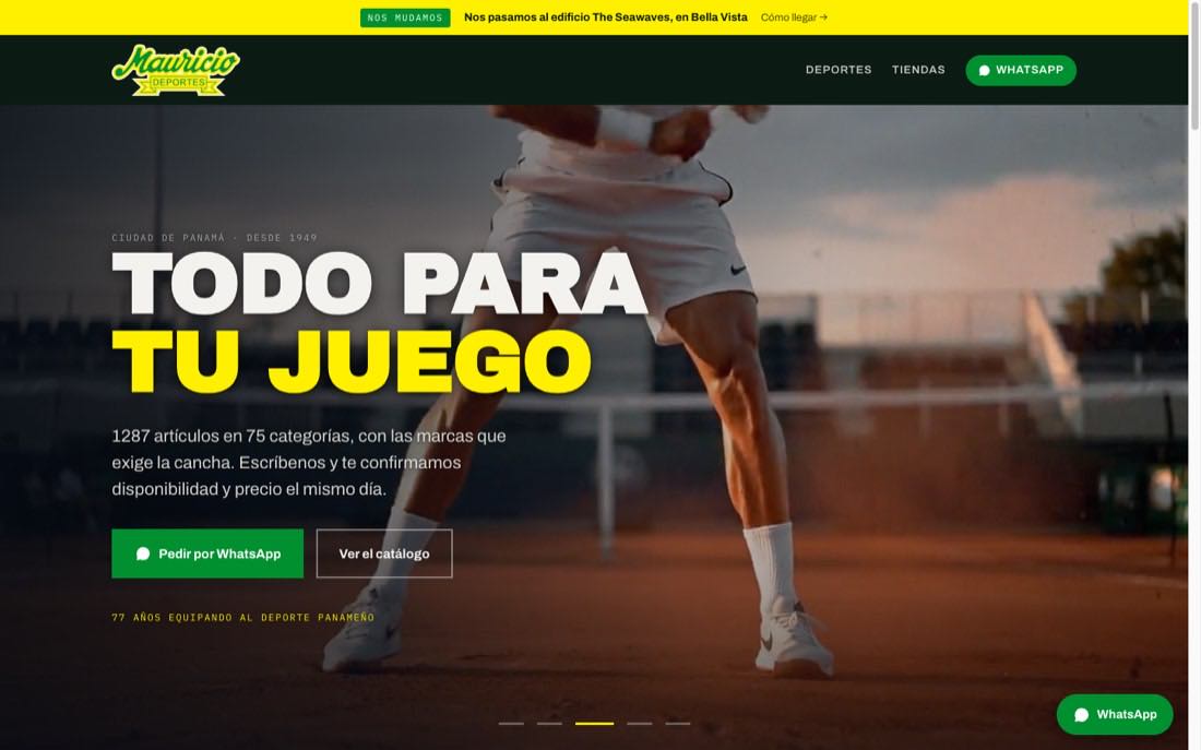 Portada de Mauricio Deportes: un tenista en una cancha de arcilla y el titular «Todo para tu juego».