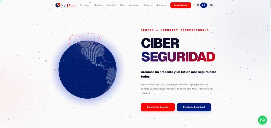 Portada de SecPro: un globo terráqueo de puntos y el titular «Ciberseguridad».